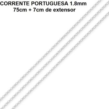 CORRENTE FOLHEADA A PRATA PORTUGUESA 1.8 (75CM + 7CM EXTENSOR)