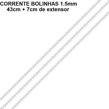 CORRENTE FOLHEADO A RÓDIO BOLINHAS (43CM+7CM EXTENSOR)