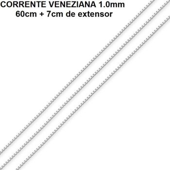 CORRENTE FOLHEADO RÓDIO VENEZIANA 1.0 (60CM + 7CM EXTENSOR)