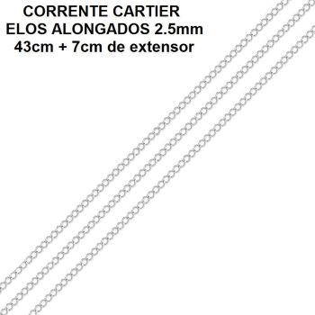 CORRENTE FOLHEADO A RÓDIO CARTIER ELOS ALONGADOS (43CM + 7CM DE EXTENSOR)