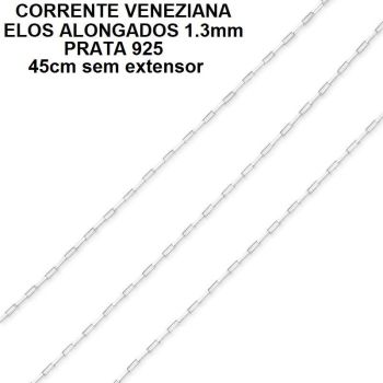 CORRENTE VENEZIANA ELOS ALONGADOS PRATA 925 1.3 (45CM SEM EXTENSOR)