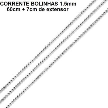 CORRENTE FOLHEADO A PRATA ENVELHECIDA BOLINHAS (60CM+7CM EXTENSOR)