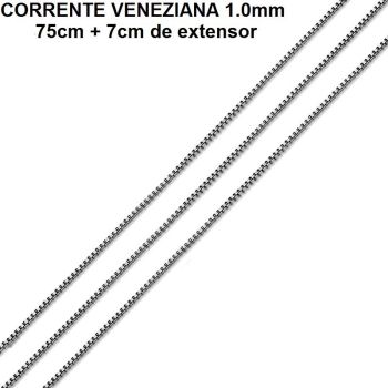 CORRENTE FOLHEADO PRATA ENVELHECIDA VENEZIANA 1.0 (75CM + 7 CM EXTENSOR)
