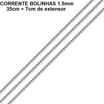CORRENTE FOLHEADO A RÓDIO NEGRO BOLINHAS (35CM+7CM EXTENSOR)