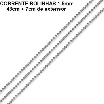 CORRENTE FOLHEADO A RÓDIO NEGRO BOLINHAS (43CM+7CM EXTENSOR)