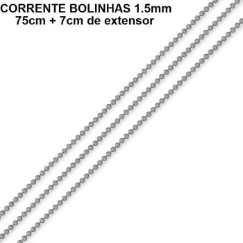 CORRENTE FOLHEADO A RÓDIO NEGRO BOLINHAS (75CM+7CM EXTENSOR)