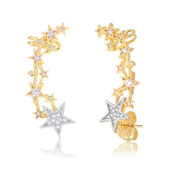 BRINCO EAR CUFF COM ESTRELAS E PEDRAS DE ZIRCÔNIAS FOLHEADO A OURO
