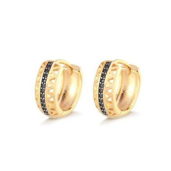 BRINCO CLICK DETALHADO COM PEDRAS DE ZIRCÔNIA NEGRAS FOLHEADO A OURO 
