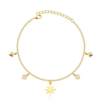 PULSEIRA PINGENTE ESTRELA E PONTOS DE LUZ FOLHEADO A OURO