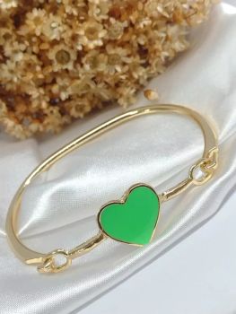 Bracelete Coração Esmaltado Verde Neon 444