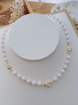 Choker Folheado a Ouro Perola Coração Zircônia 8644