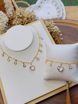 Cojunto Folheado a Ouro Tiffany Coração Cristal 4701