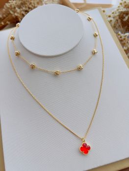 Colar Duplo Folheado a Ouro Inspiração Virginia Ruby 8077