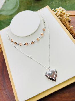 Colar Duplo Folheado a Prata Coração Escama Tiffany 3671