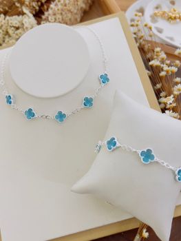 Conjunto Folheado a Prata Inspiração Virginia Azul 8065