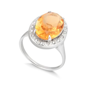 Anel Prata 925 com Pedra Oval e Detalhe de Borda Trabalhada