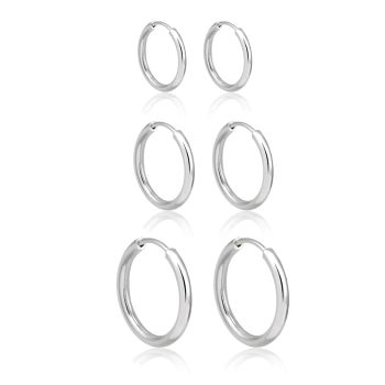 Argola de Prata 925 Trio Encaixe Finas e Lisas (1 cm - 1,3 cm - 1,5 cm)