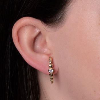 Brinco Pequeno Banho de Ouro 18k Fileira de Corações Lisos com Detalhe em Pedra (2,5cm)