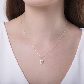 Cordão De Prata Veneziana Pingente Menina Trabalhada Zircônia Pequena