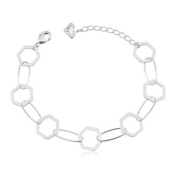 Pulseira Banho de Prata Elos Hexagonais e Ovais Grandes (18cm) DE R$99.90 POR 49.90