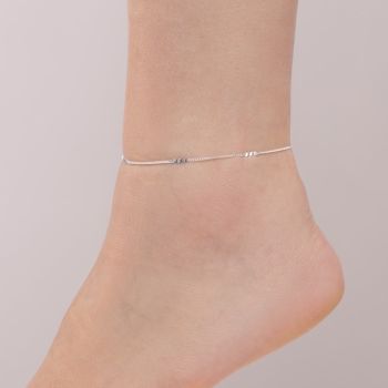 Tornozeleira Banho de Prata Fina Elos 1x1 com Detalhe de Chapinha Ondulada (23cm)