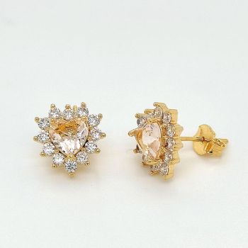 Brinco Coração Zircônia Folheado a Ouro 18k